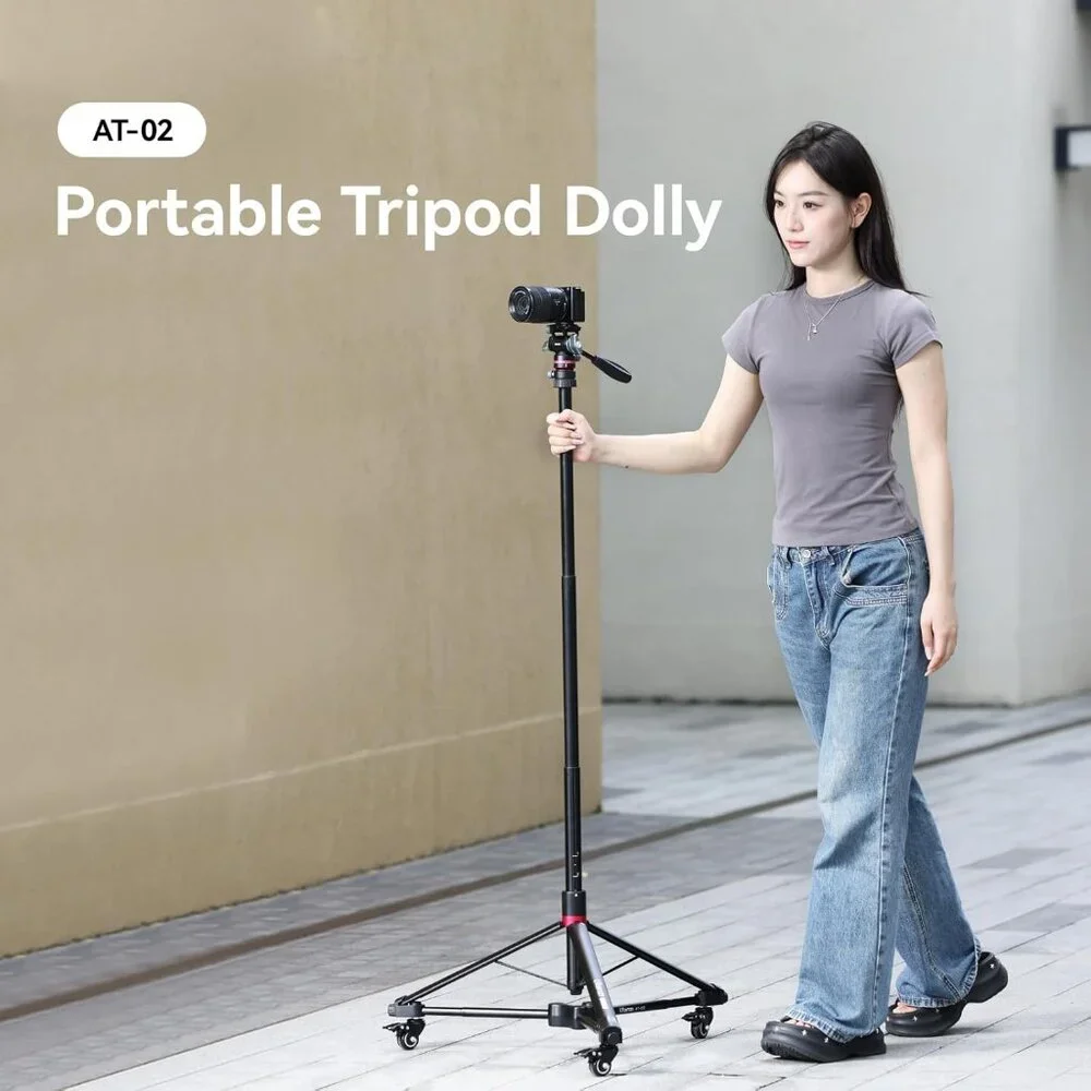 Tripod Dolly Stand with 3 Wheels Aluminum Alloy Foldable Tripod